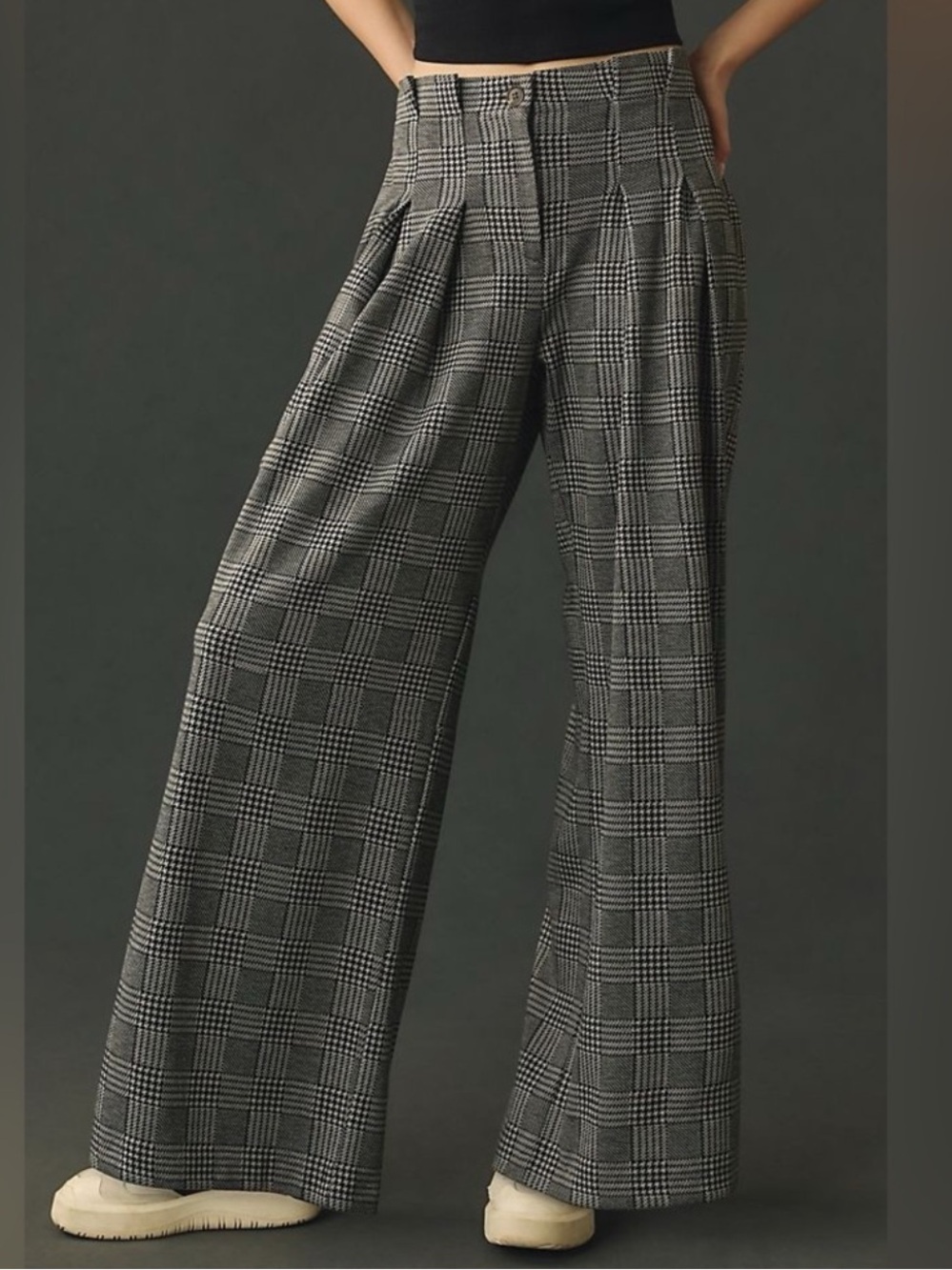 Maeve The Avery Pleated Checkered Wide Leg Trouser